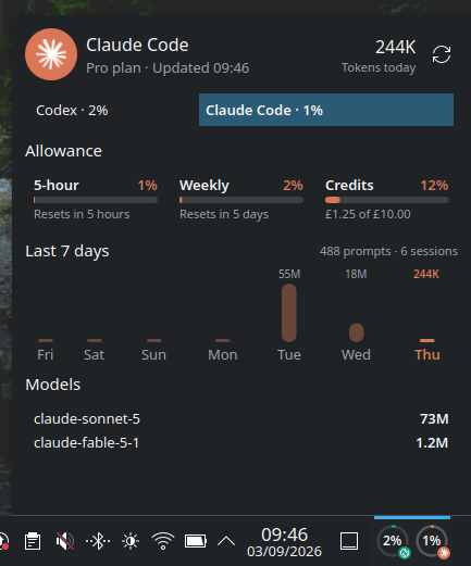 AI Usage widget showing Claude Code usage
